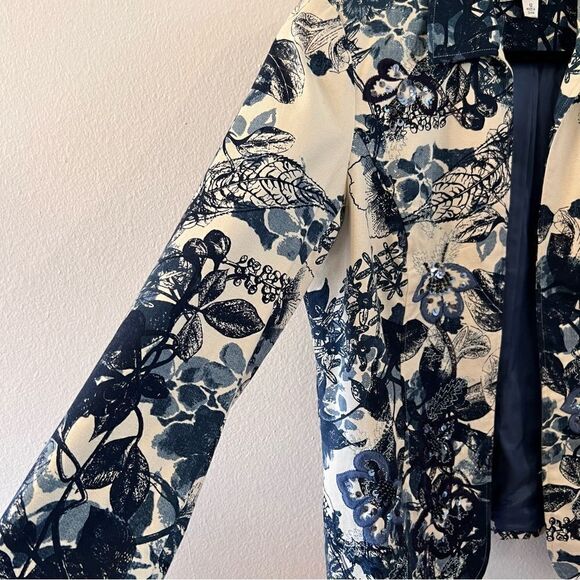 Coldwater Creek Jacket Women Blue And White Print Size 12 Open Front Fully Lined - Picture 4 of 8